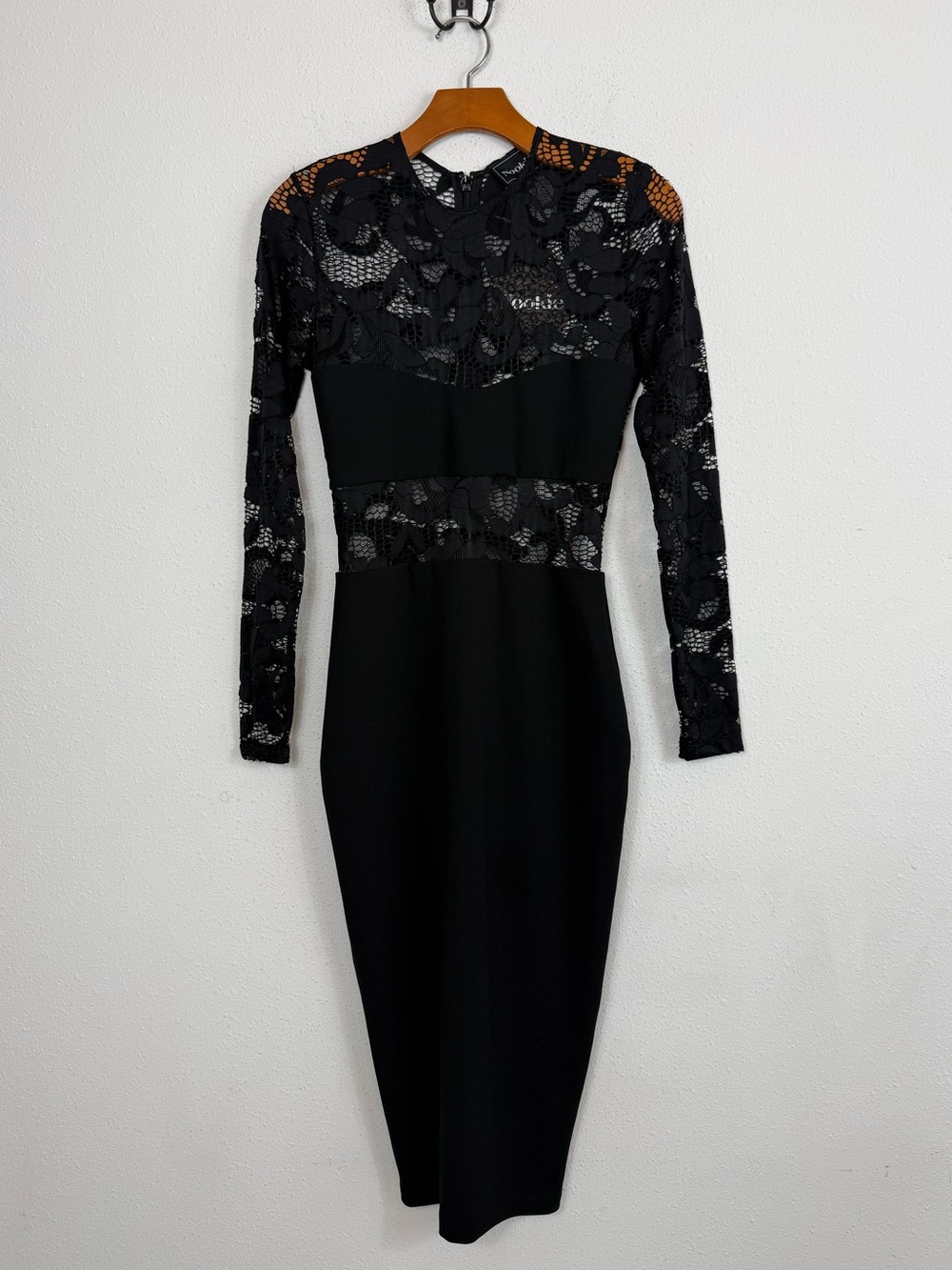 Nookie Black Empress Lace Long Sleeve Midi Dress Sz Medium NWT